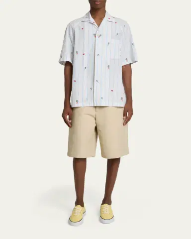 Jacquemus Men's Vegetable Stripe Cotton Short-Sleeve Shirt | Thumbnail 2