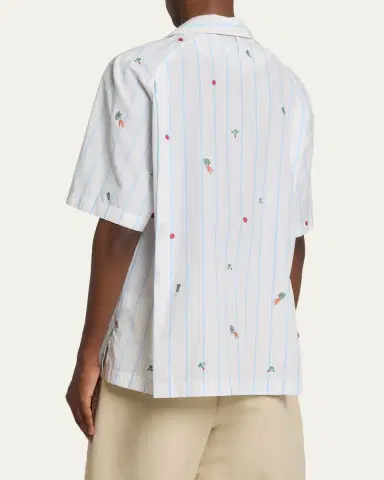 Jacquemus Men's Vegetable Stripe Cotton Short-Sleeve Shirt | Thumbnail 3