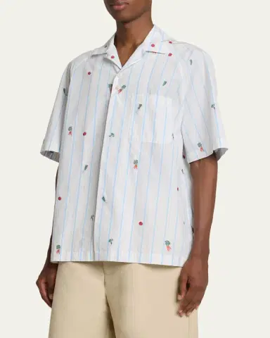 Jacquemus Men's Vegetable Stripe Cotton Short-Sleeve Shirt | Thumbnail 4