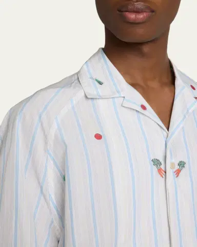Jacquemus Men's Vegetable Stripe Cotton Short-Sleeve Shirt | Thumbnail 5