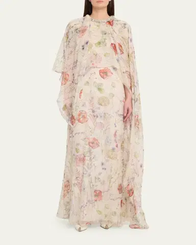 Alexander McQueen Crystal Meadow Floral-Print Asymmetric Cape Gown | Thumbnail 2
