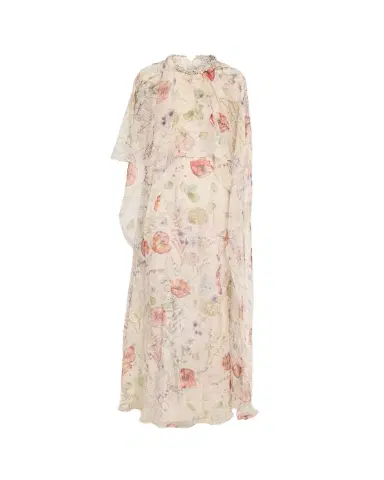 Alexander McQueen Crystal Meadow Floral-Print Asymmetric Cape Gown | Thumbnail 1