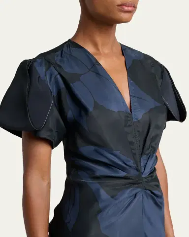 Victoria Beckham Eve Floral-Print Twill Gathered-Waist Midi Dress | Thumbnail 5