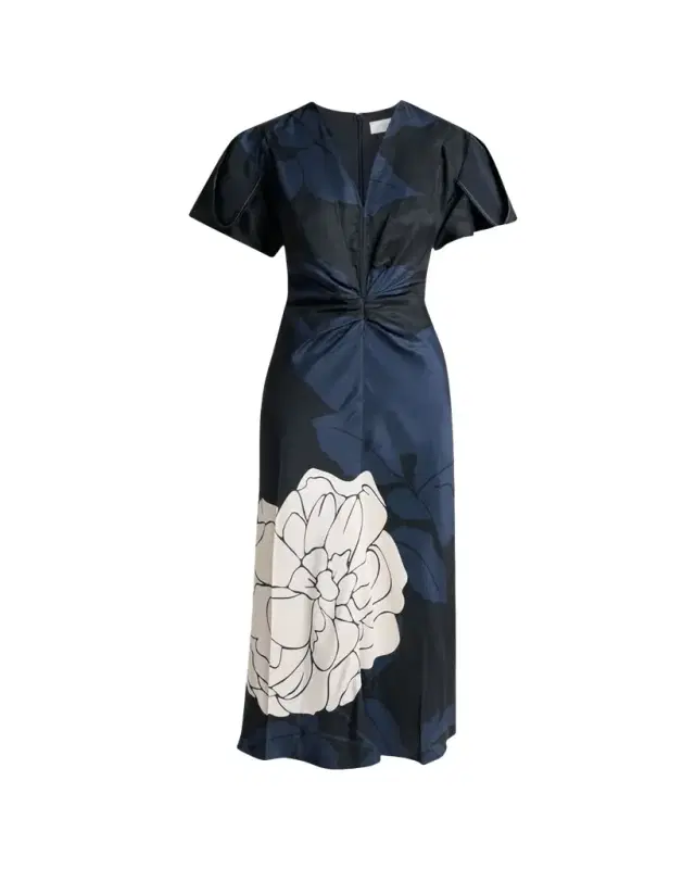 Eve Floral-Print Twill Gathered-Waist Midi Dress