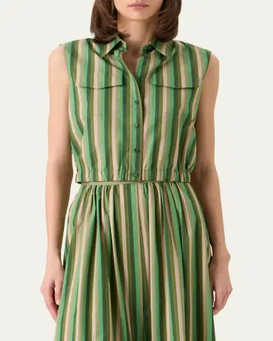 Akris punto Sleeveless Parasol Striped Cotton Poplin Crop Shirt | Thumbnail 4