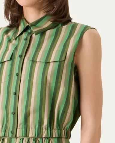 Akris punto Sleeveless Parasol Striped Cotton Poplin Crop Shirt | Thumbnail 5