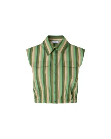 Akris punto Sleeveless Parasol Striped Cotton Poplin Crop Shirt | Thumbnail 1