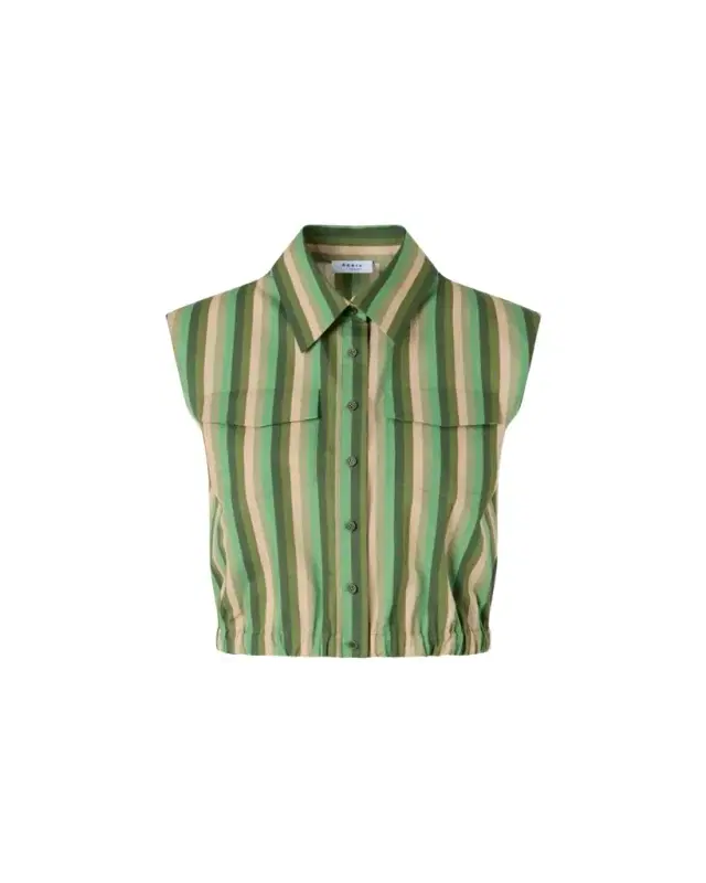 Sleeveless Parasol Striped Cotton Poplin Crop Shirt