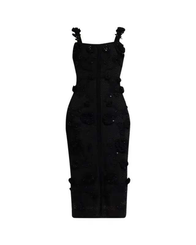 Carolina Herrera Sleeveless Floral Crochet Knit Midi Dress