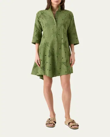 Akris punto Floral Eyelet Embroidered Asymmetric Mini Shirtdress | Thumbnail 2 Akris punto Floral Eyelet Embroidered Asymmetric Mini Shirtdress | Thumbnail 2
