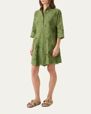 Akris punto Floral Eyelet Embroidered Asymmetric Mini Shirtdress | Thumbnail 4 Akris punto Floral Eyelet Embroidered Asymmetric Mini Shirtdress | Thumbnail 4