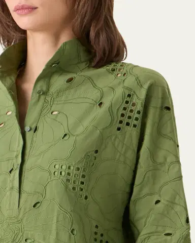 Akris punto Floral Eyelet Embroidered Asymmetric Mini Shirtdress | Thumbnail 5 Akris punto Floral Eyelet Embroidered Asymmetric Mini Shirtdress | Thumbnail 5