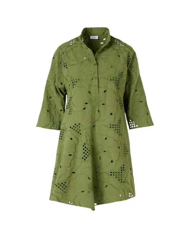 Akris punto Floral Eyelet Embroidered Asymmetric Mini Shirtdress
