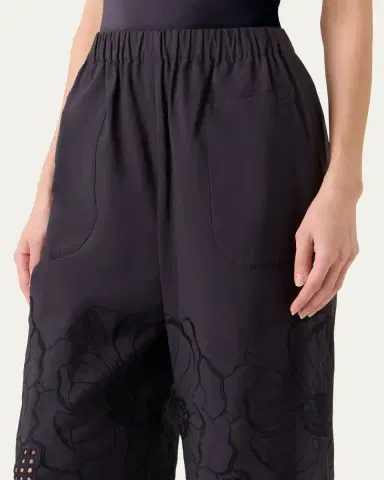 Akris punto Frey Flower Eyelet Pants in Cotton Poplin | Thumbnail 4 Akris punto Frey Flower Eyelet Pants in Cotton Poplin | Thumbnail 4