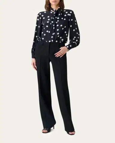 Akris punto Polka Dot-Print Georgette Neck-Bow Blouse | Thumbnail 2 Akris punto Polka Dot-Print Georgette Neck-Bow Blouse | Thumbnail 2