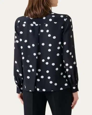 Akris punto Polka Dot-Print Georgette Neck-Bow Blouse | Thumbnail 3 Akris punto Polka Dot-Print Georgette Neck-Bow Blouse | Thumbnail 3