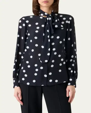 Akris punto Polka Dot-Print Georgette Neck-Bow Blouse | Thumbnail 4 Akris punto Polka Dot-Print Georgette Neck-Bow Blouse | Thumbnail 4