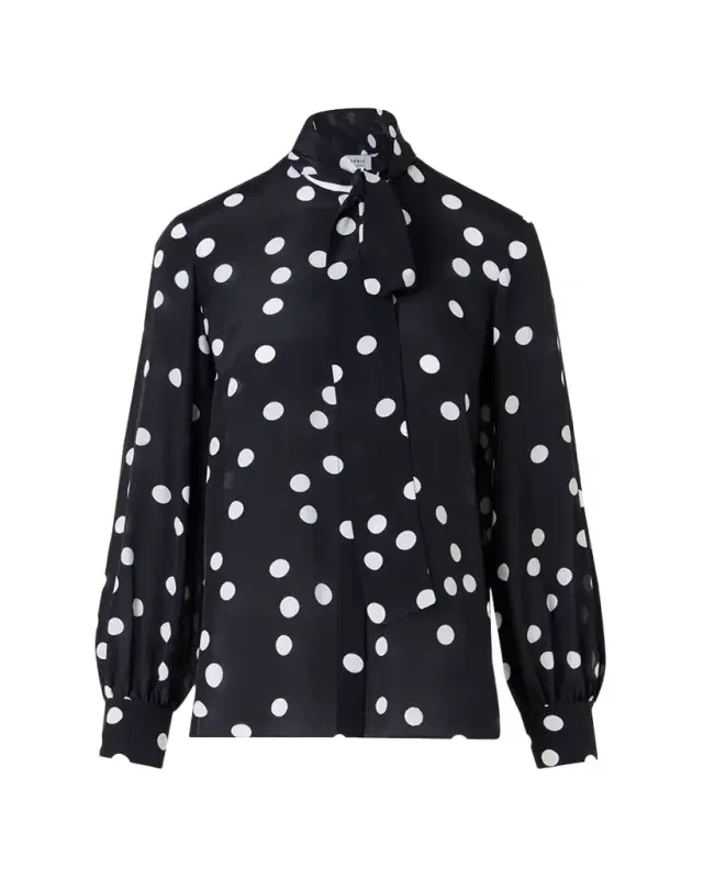 Akris punto Polka Dot-Print Georgette Neck-Bow Blouse