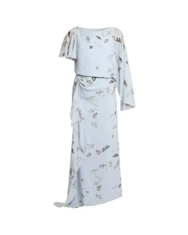 Erdem Garden-Print Draped Chiffon Gown