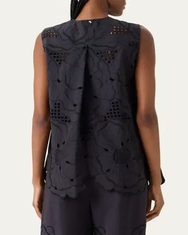 Akris punto Flower Eyelet Embroidered Cotton Poplin Tunic Blouse | Thumbnail 3 Akris punto Flower Eyelet Embroidered Cotton Poplin Tunic Blouse | Thumbnail 3