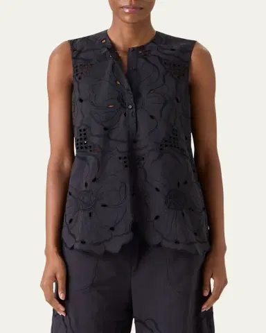 Akris punto Flower Eyelet Embroidered Cotton Poplin Tunic Blouse | Thumbnail 4 Akris punto Flower Eyelet Embroidered Cotton Poplin Tunic Blouse | Thumbnail 4