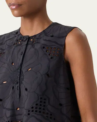 Akris punto Flower Eyelet Embroidered Cotton Poplin Tunic Blouse | Thumbnail 5 Akris punto Flower Eyelet Embroidered Cotton Poplin Tunic Blouse | Thumbnail 5