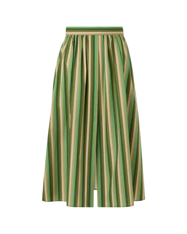 Parasol Striped Cotton Poplin Midi Skirt