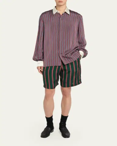 Dries Van Noten Men's Striped Viscose-Blend Shirt | Thumbnail 2 Dries Van Noten Men's Striped Viscose-Blend Shirt | Thumbnail 2