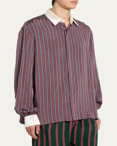 Dries Van Noten Men's Striped Viscose-Blend Shirt | Thumbnail 4 Dries Van Noten Men's Striped Viscose-Blend Shirt | Thumbnail 4