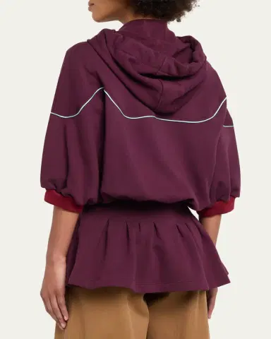 Zomer Aliza Pleated Short-Sleeve Hoodie | Thumbnail 3