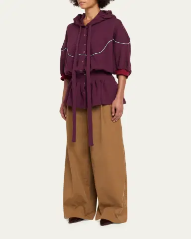 Zomer Aliza Pleated Short-Sleeve Hoodie | Thumbnail 4