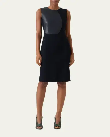 Akris Wool and Orbit Leather Sleeveless Sheath Dress | Thumbnail 2 Akris Wool and Orbit Leather Sleeveless Sheath Dress | Thumbnail 2