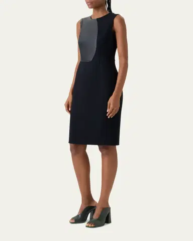 Akris Wool and Orbit Leather Sleeveless Sheath Dress | Thumbnail 4 Akris Wool and Orbit Leather Sleeveless Sheath Dress | Thumbnail 4