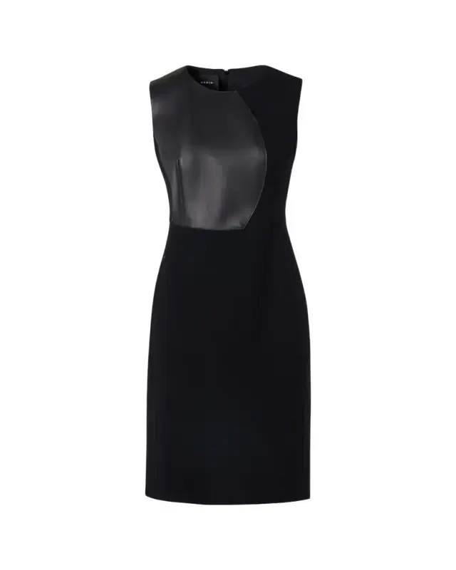 Akris Wool and Orbit Leather Sleeveless Sheath Dress