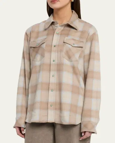 God’s True Cashmere Champagne Tartan Button-Front Cashmere Shirt | Thumbnail 4 God’s True Cashmere Champagne Tartan Button-Front Cashmere Shirt | Thumbnail 4