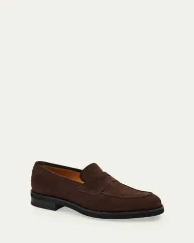 Ferragamo Men's Stefano Scratch-Resistant Suede Penny Loafers | Thumbnail 2