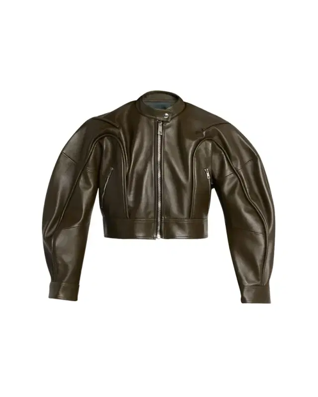 Tim Cropped Leather Biker Jacket