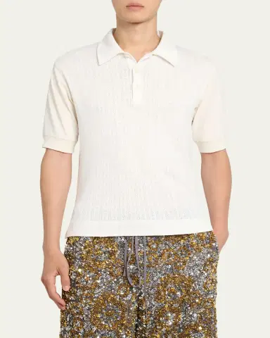 Dries Van Noten Men's Hettonio Pointelle Knit Cotton Polo Shirt | Thumbnail 4 Dries Van Noten Men's Hettonio Pointelle Knit Cotton Polo Shirt | Thumbnail 4