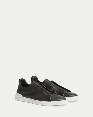 ZEGNA Men's Triple Stitch Deerskin Leather Slip-On Sneakers | Thumbnail 2