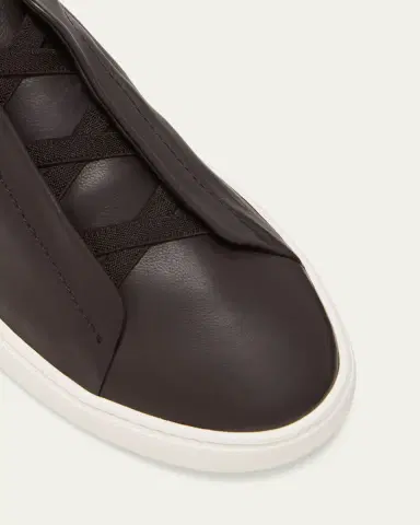 ZEGNA Men's Triple Stitch Deerskin Leather Slip-On Sneakers | Thumbnail 4