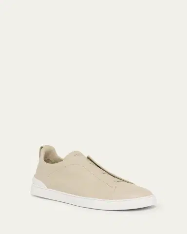 ZEGNA Men's Triple Stitch Deerskin Leather Slip-On Sneakers | Thumbnail 7
