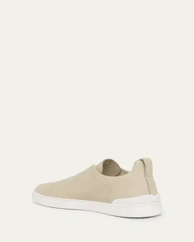 ZEGNA Men's Triple Stitch Deerskin Leather Slip-On Sneakers | Thumbnail 8