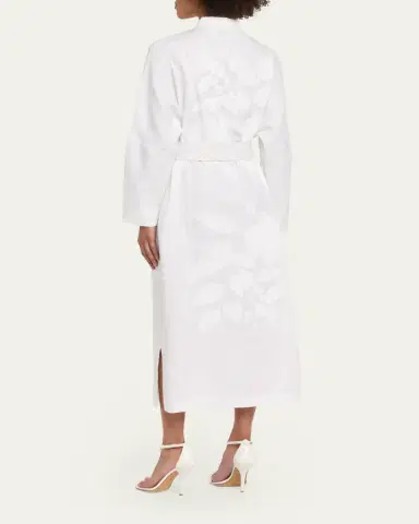 Libertine White On White Hand Silk Screen Belted Linen Shirtdress | Thumbnail 2
