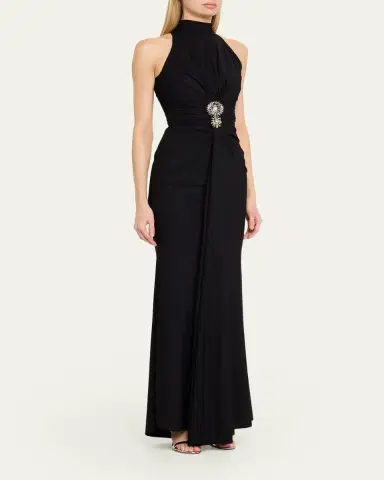 Chiara Boni La Petite Robe Nitsa Floral-Embellished Halter Column Gown | Thumbnail 4 Chiara Boni La Petite Robe Nitsa Floral-Embellished Halter Column Gown | Thumbnail 4