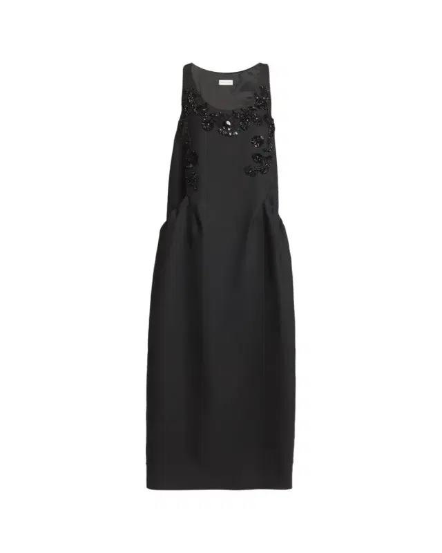 Drazero Embroidered Sleeveless Long Wool Silk Dress