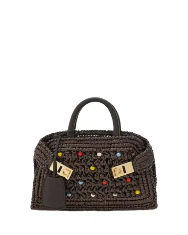 Ferragamo Hug Beaded Raffia Top-Handle Bag | Thumbnail 1 Ferragamo Hug Beaded Raffia Top-Handle Bag | Thumbnail 1