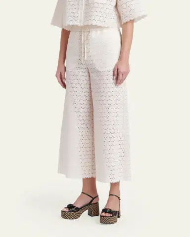 Valentino Garavani Embroidered Eyelet Cotton Drawstring Pants | Thumbnail 4 Valentino Garavani Embroidered Eyelet Cotton Drawstring Pants | Thumbnail 4