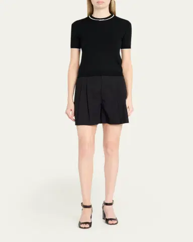 Valentino Garavani V-Logo Bow Short-Sleeve Wool Sweater | Thumbnail 2