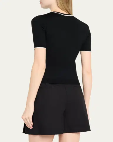 Valentino Garavani V-Logo Bow Short-Sleeve Wool Sweater | Thumbnail 3