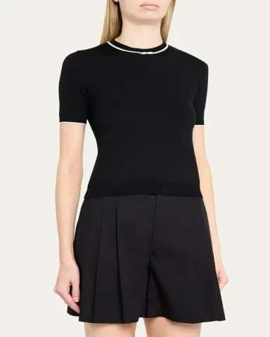 Valentino Garavani V-Logo Bow Short-Sleeve Wool Sweater | Thumbnail 4